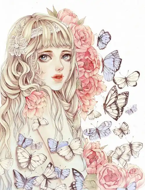 人物素描铅笔画彩绘手绘插画艺术彩铅水彩漫画草图唯美好看个性创意