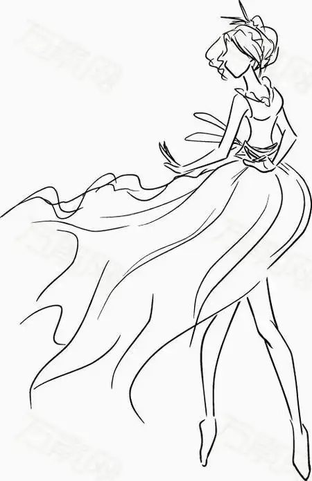 长腿模特鱼尾裙简笔画