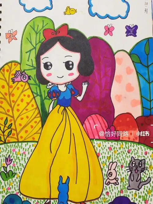 儿童画公主美少女少儿美术马克笔绘画