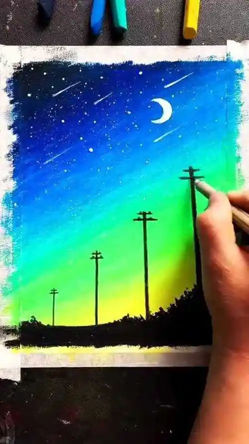 油画棒教你画唯美星空,步骤简单易学