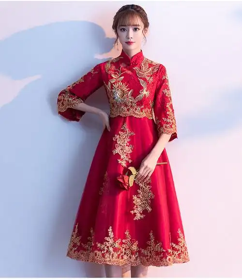 南糖三色敬酒服孕妇新娘新款结婚高腰遮肚子大码平时可穿中式结婚礼服