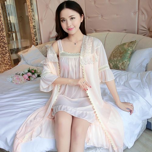 睡衣冰丝薄款睡袍睡裙吊带透明火辣女性夏冰丝睡衣