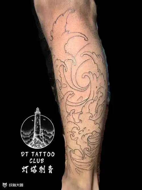 浪花小腿_纹身图案手稿图片_孙昊明的纹身作品集