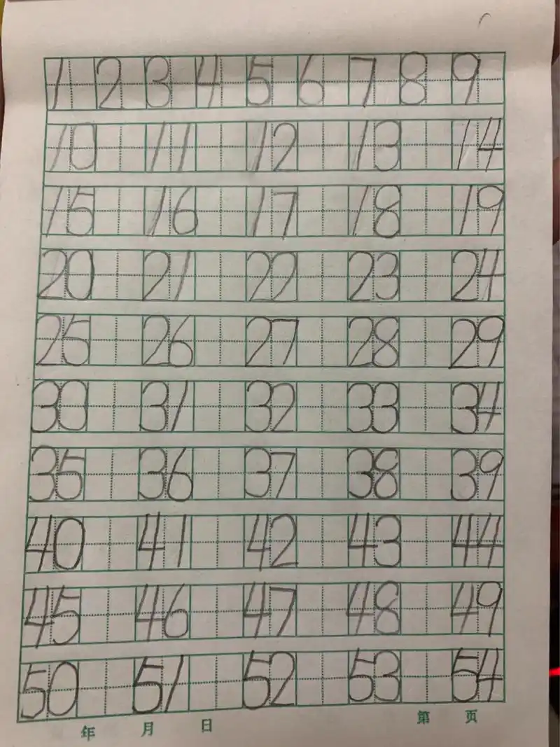中班小朋友周末任务:田字格数字1-100 态度很认真,但是写这用时26分钟