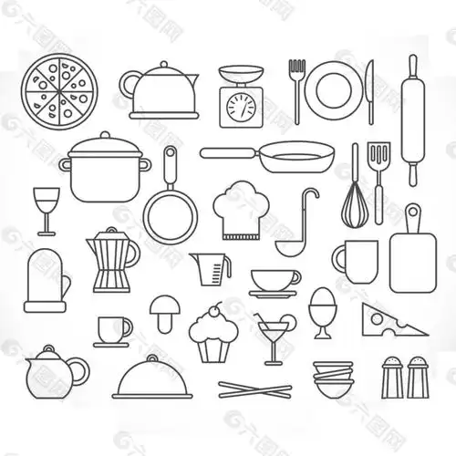 黑白生活用品简约画设计元素素材免费下载(图片编号:8892534)-六图网