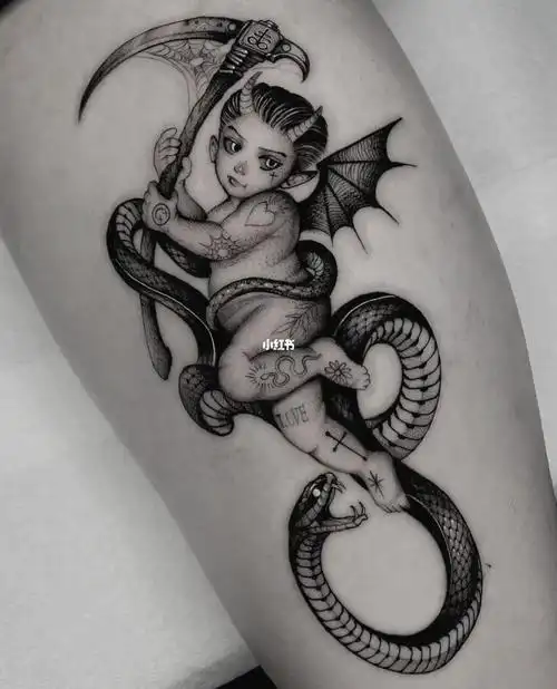 厦门纹身分享手臂暗黑小恶魔与蛇