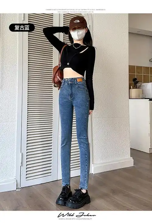 实拍5230黑色牛仔裤女新款女士小脚高腰显瘦紧身春装春秋修身长裤