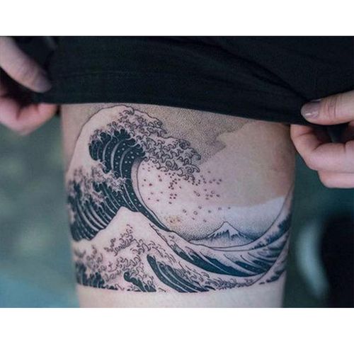 浪潮男女遮疤浮世绘手环腿环纹身贴 日系海浪臂环ins海浪黑暗系贴