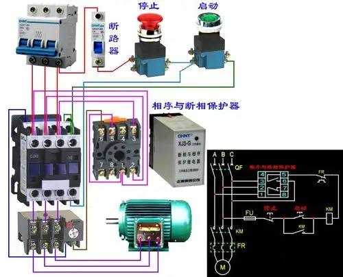 380v电压下接一个交流接触器十缺相保护器下面接5.5电机怎么接线