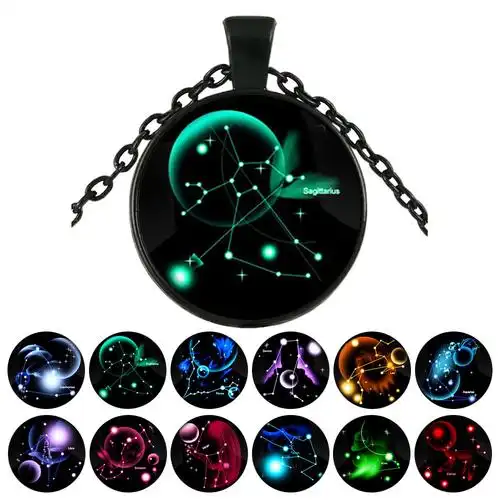 电泳黑十二星座大全星空星座时光宝石项链 外贸流行项链ebayq