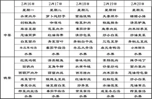宁波公司食堂一周菜单