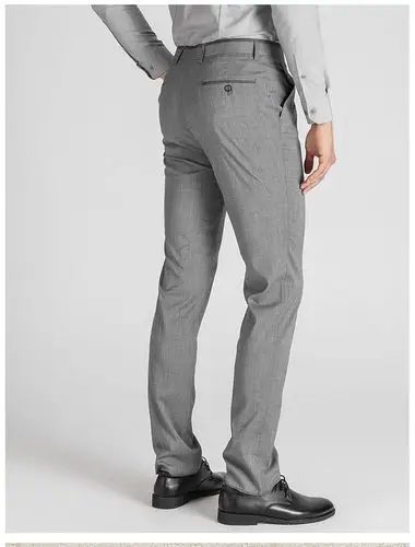 红豆集团旗下相思鸟xiangsiniao浅灰色亚麻灰高腰深档直筒男士西裤fk