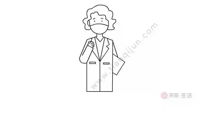 简笔画戴口罩女医生握拳头
