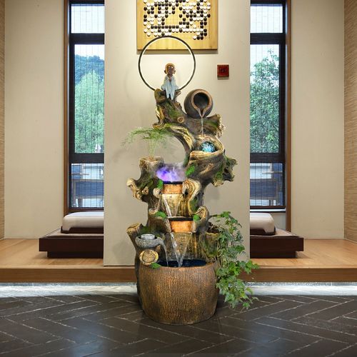 中式创意流水喷泉加湿客厅办公室落地水景风水轮装饰景观招财摆件