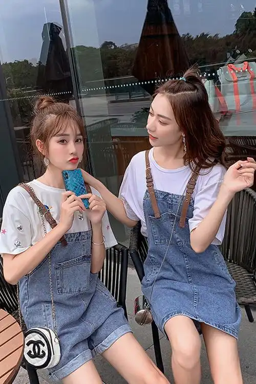 2019夏闺蜜装牛仔背带裤背带裙女短裤宽松韩版学生减龄显瘦