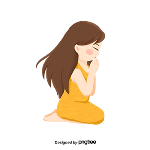 夏季长发女孩跪拜双手合十