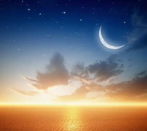 星空,大海,星空,月亮,大海上的蓝色星空壁纸