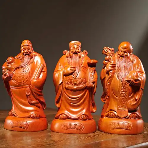 花梨实木雕刻福禄寿喜财摆件家居客厅公司装饰工艺品生日贺寿送礼