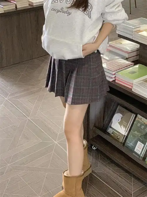 现货实拍实价~复古学院风格子百褶裙高腰半身短裙 - 17网