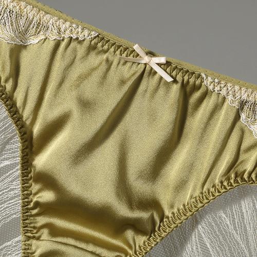 绿色丝绸透明蕾丝小裤轻奢情调法式头三角裤桑蚕丝性感女士内裤