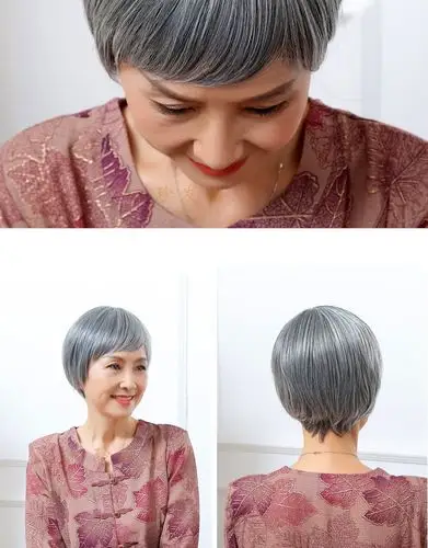 珍发思老太太头套 70岁老人白色透气真发 银白色表演整顶假发套