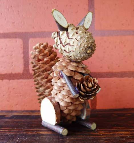 田园森系创意diy手工松果松鼠摆件客厅书柜摆件