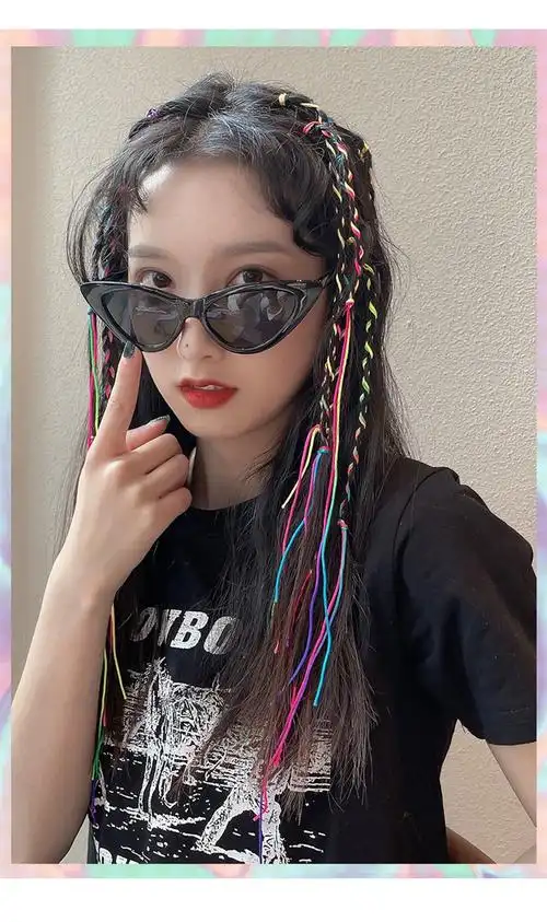 编发渐变辫子民族风彩色脏脏发绳辫嘻哈儿童彩带七彩云南细1mm20根