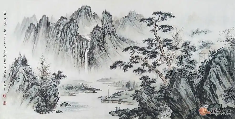 墨痴新品力作四尺横幅山水画《山居图》