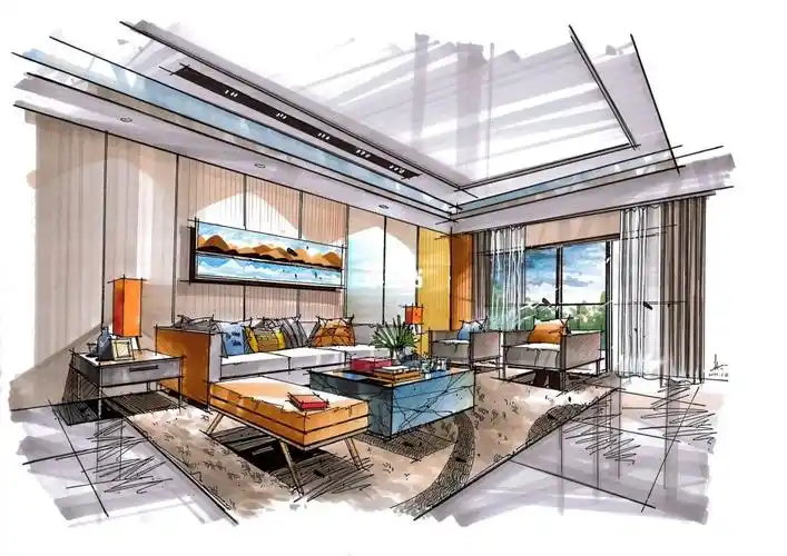 环艺考研  #客厅马克笔上色  #现代简约风格  #环艺手绘