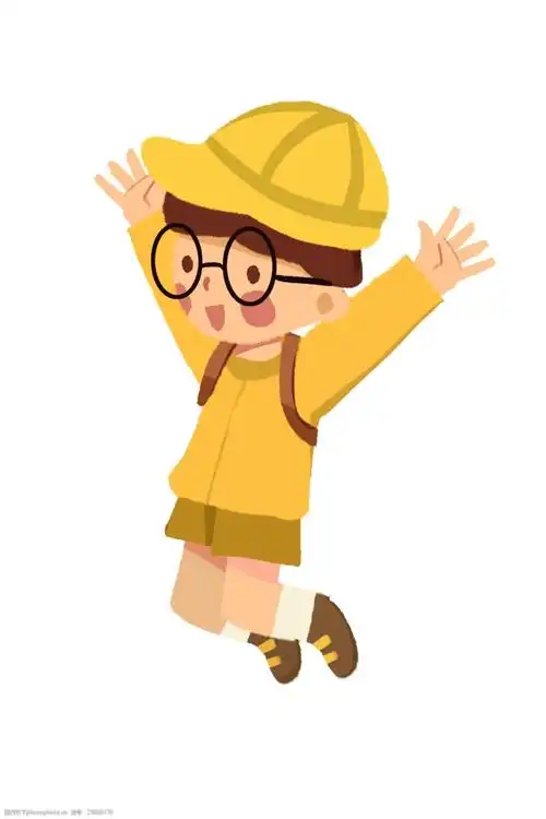 开心跳起来的卡通男孩人物装饰