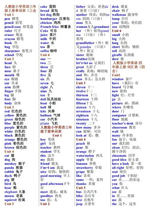人教版小学英语全部单词表.doc