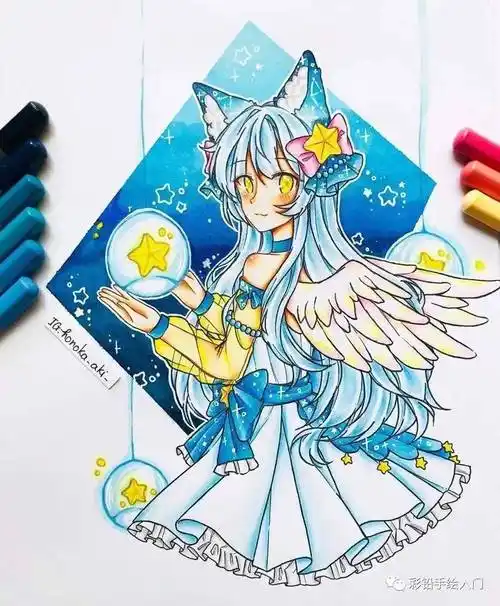 彩铅素材 | 用彩铅画的动漫少女作品欣赏
