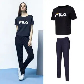 商品fila斐乐女运动套装2017秋季新款运动长裤透气大f logo运动t恤女