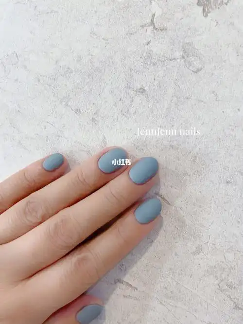雾面特调雾霾蓝纯色美甲07