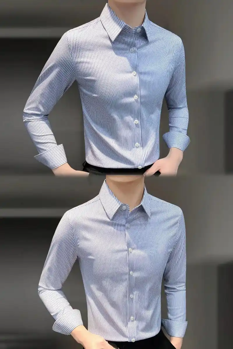 男神们～痞帅竖条纹长袖衬衫男款来啦!