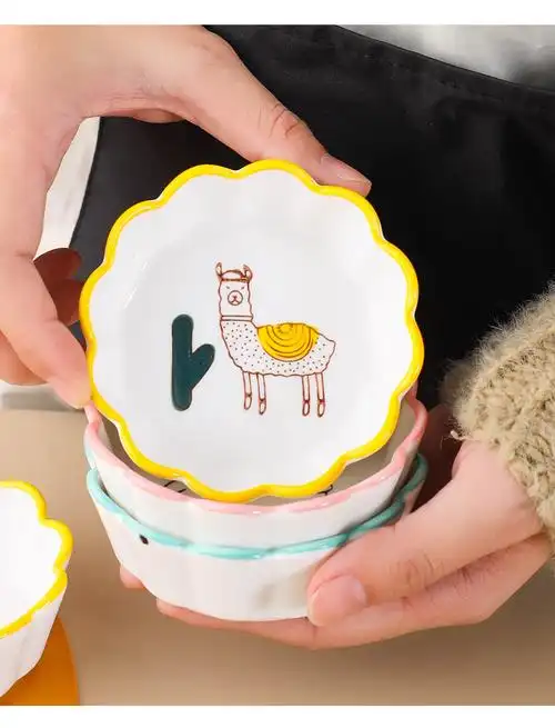 小碟子日式调味碟可爱花瓣碟蘸料碟卡通味碟醋碟陶瓷调料碟酱油碟 3.5