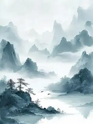 国潮风中国式手绘山水画自然山水背景插画