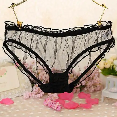 透明内裤蕾丝薄纱三角纯色三角裤低腰