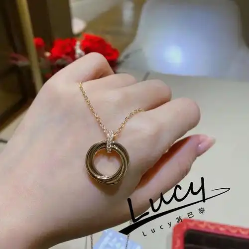 代购cartier/卡地亚 trinity三色金项链 18k金三环无钻镶钻锁骨链