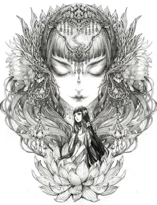 100张唯美古风女子手绘线稿超全女子古风线稿图集