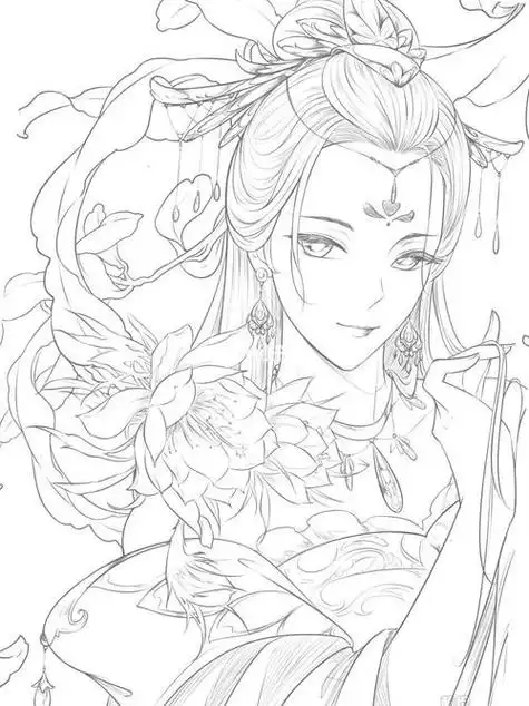 线稿|素材|古风思美人古风简笔画简笔画教程文化绘画
