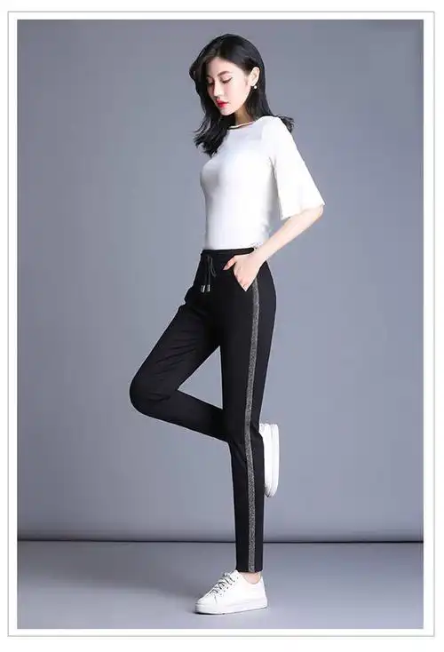 2020新款春秋休闲裤高腰女装小脚运动裤宽松黑色裤子女哈伦裤 - 17网