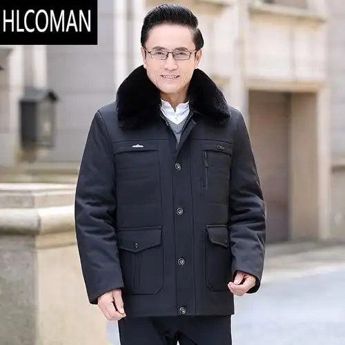 hlcoman爸爸冬装外套中老年棉衣男士加绒加厚中长款老人爷爷冬季p暖