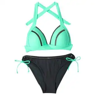 欧美新款系带三角杯大胸小胸聚拢性感三点式比基尼泡温泉游泳衣女