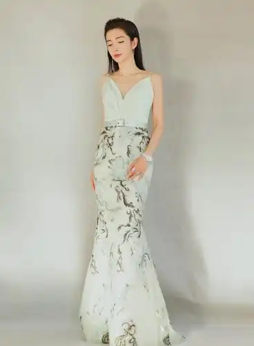 李冰冰身着刺绣装饰礼服裙 深v长裙雅致性感,优雅又高贵