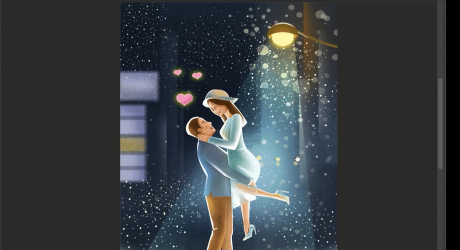 ps板绘七夕主题插画路灯下的情侣