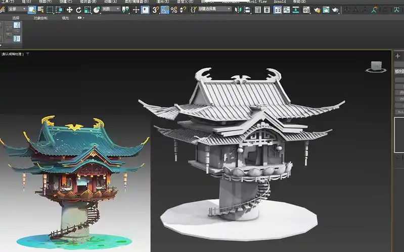 【3dmax场景建模】凉亭古风建筑模型教学 屋檐,瓦片详细制作方法讲解