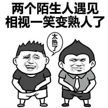 两个陌生人遇见,相视一笑变成熟人了(太热了)-表情包大全-搞笑图片
