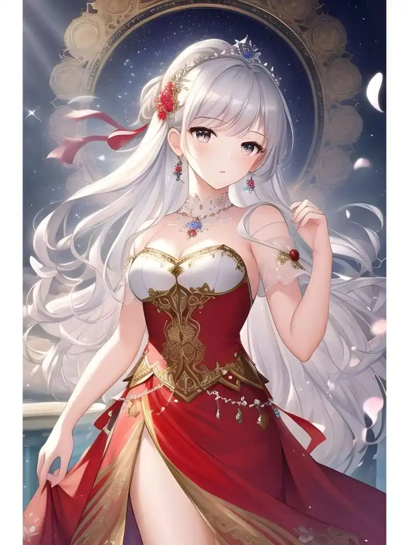 红系高贵晚礼服裙装,动漫二次元绘画人物