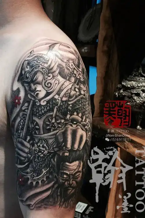 赵云纹身图片_成品手臂传统人物纹身图案
